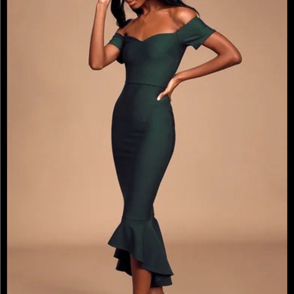 Lulus Elegant Off-Shoulder Green Dress